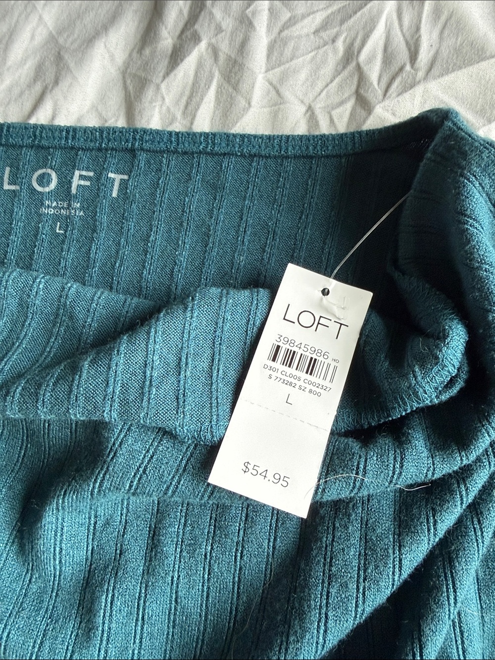 LOFT Teal Ribbed Off-the-Shoulder Cowl Sweater - Picture 5 of 5